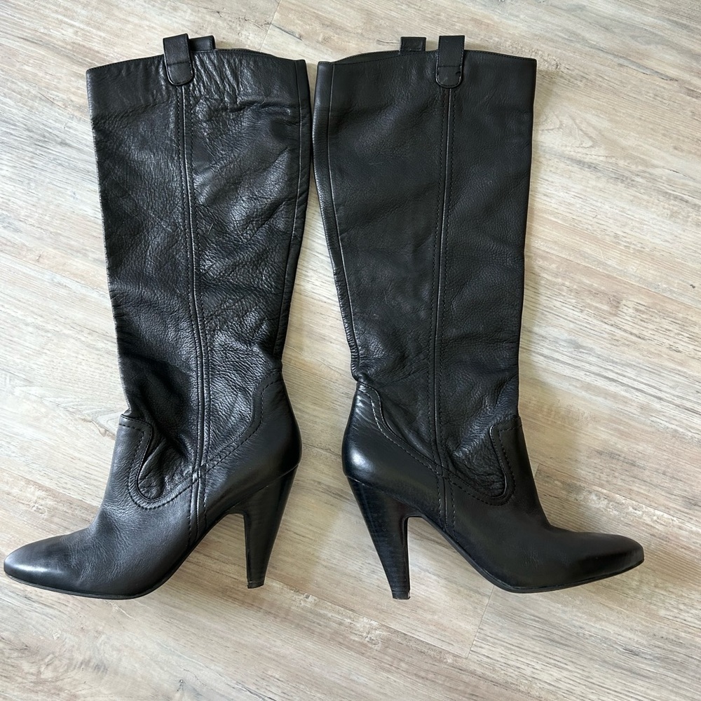 EUC black leather high heel boots